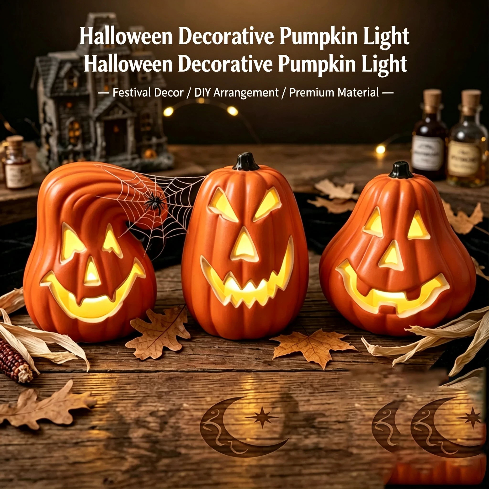 LED Triple Layer Glowing Pumpkin Decor, Battery Powered Light Up Pumpkin Ornament, Halloween Festival Home Party Decoration
