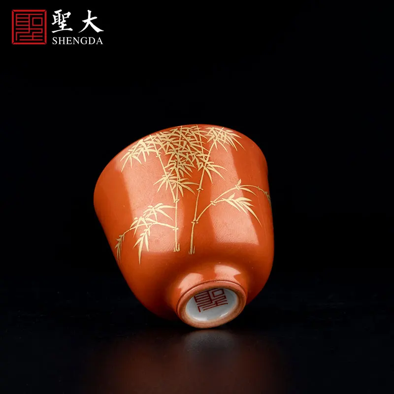 |ceramic coral red paint at the age of poetic sample tea cup masters cup jingdezhen tea set manually kung fu tea cups