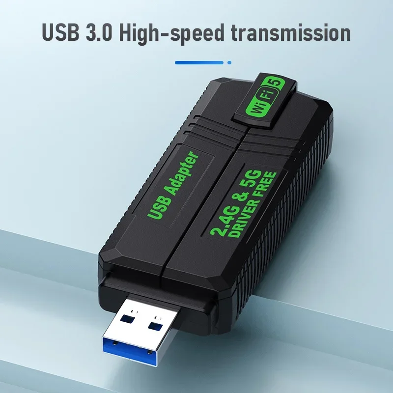 4 هوائي واي فاي USB محول ثنائي النطاق 2.4G + 5Ghz 1300Mbps واي فاي دونغل USB3.0 عالية السرعة استقبال البطاقة اللاسلكية للكمبيوتر/الكمبيوتر المحمول Win