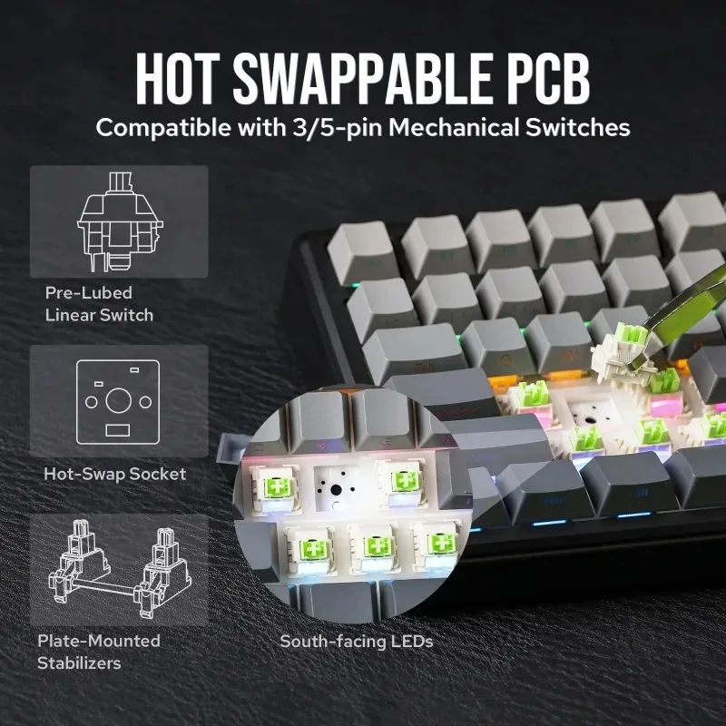 Teclado Mecánico AULA F75 Max Inalámbrico RGB DIY — vista 4