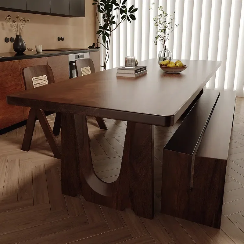 for French Medieval Solid Wood Dining Table Household Small Apartment Log Walnut Rectangular Dining Table Desk