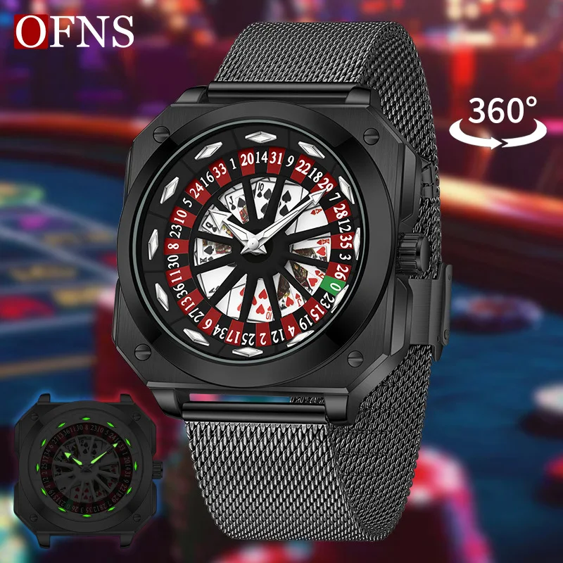 OFNS live broadcast hot-selling quartz watch, men's watch, three-dimensional hollow poker face men's watch