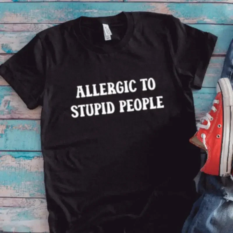 Allergic To Stupid People Black T Shirt