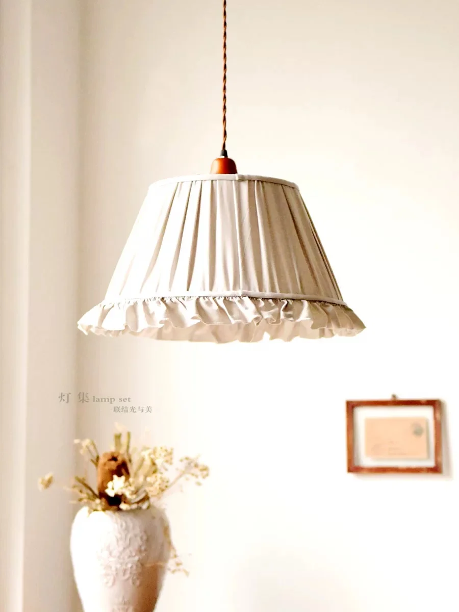 Vintage French Nostalgic Art Minimalist Nordic Countryside Cotton and Linen Fabric Pendant Lamp Bed Light