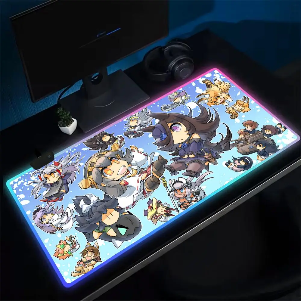

Коврик для мыши Kemono Friends, игровой коврик для мыши в стиле аниме, светодиодные настольные коврики с подсветкой, резиновые настольные коврики XXL RGB