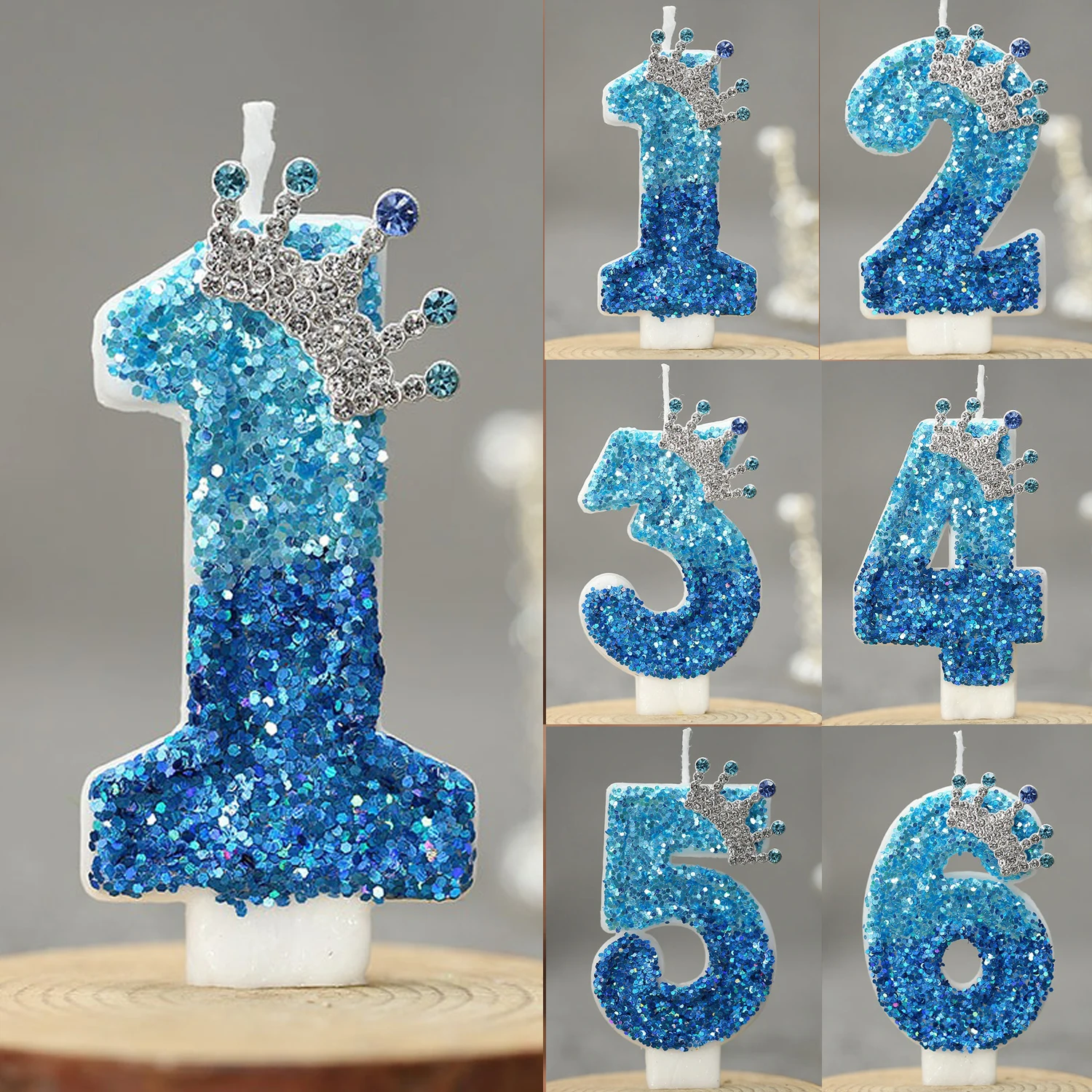 Holiday Candle Set - Velas de Aniversário Azuis com Glitter
