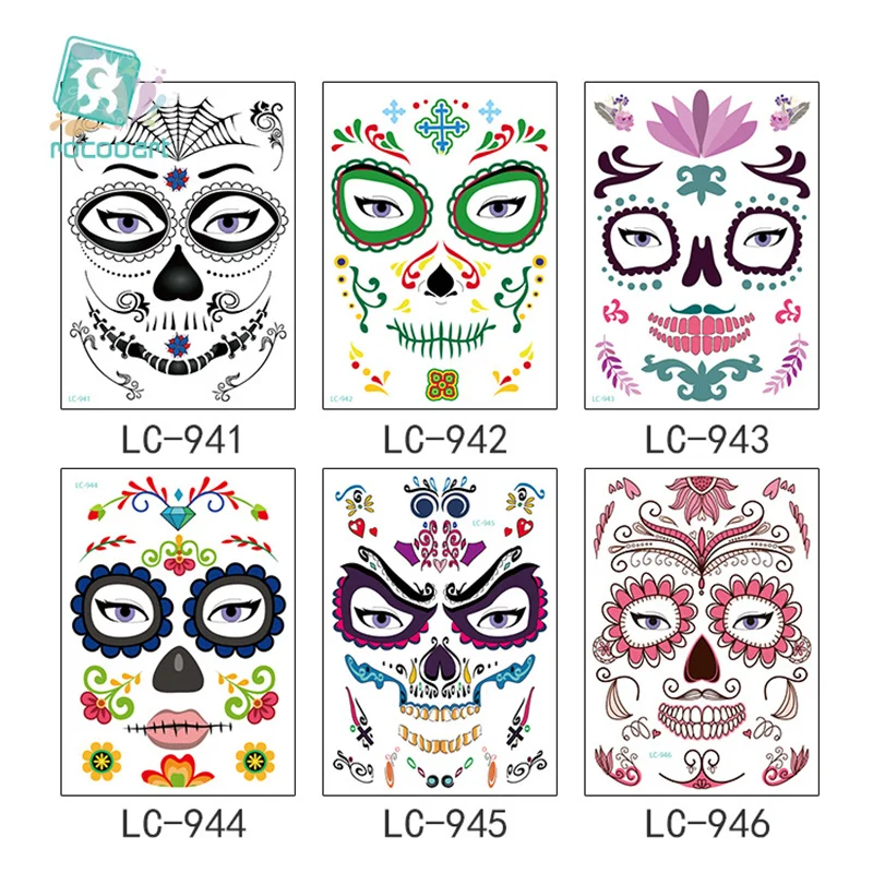 Halloween Face Makeup Sticker Horror Day Of The Dead Skull Face Temporary Tattoo Stickers Ghost Face Funny Crystal Face Decal