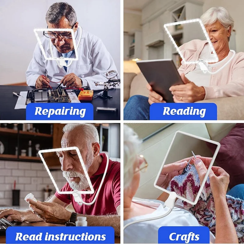 Lupa 5X com luz de 50 LEDs, lupas recarregáveis mãos livres com pescoço de ganso flexível