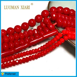 Natural Stone Beads Red Coral Color Loose Round Irregular Wheels Rondelle Faceted Space Bead for Jewelry Making Diy Bracelet