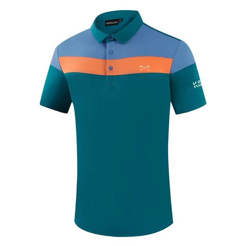 Golf Clothing Men Brand Breathable Color-blocking Stripes Polo Shirt Man Short Sleeved Lapel Loose Golf T Shirt