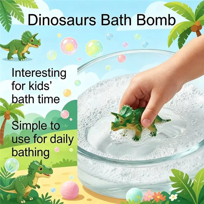 abum-6パック-キッズバスボム-6個入り-子供用バスボム-恐竜のおもちゃ入り-楽しい入浴体験