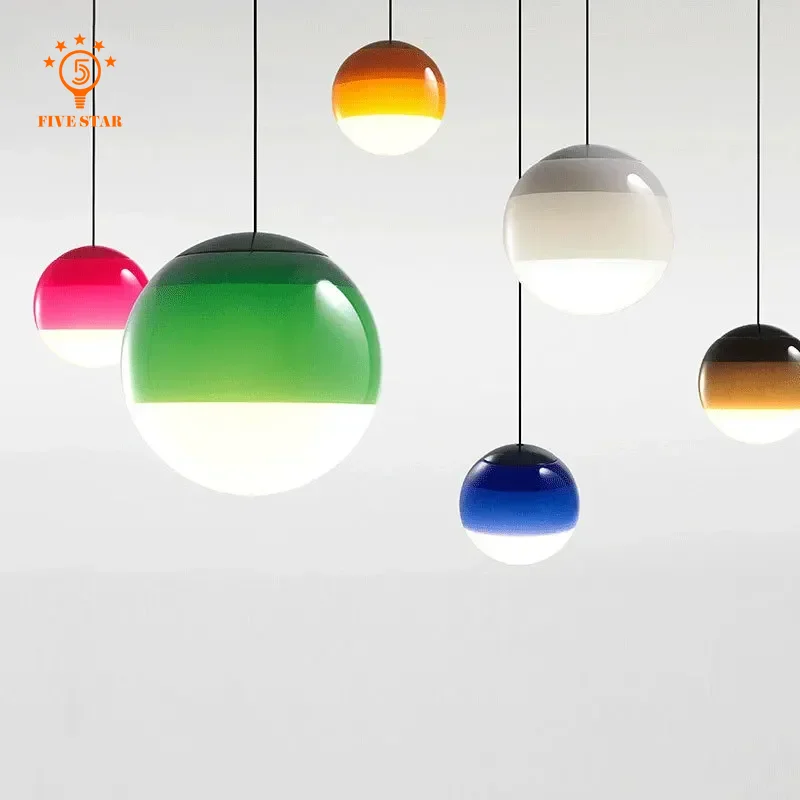 Minimalistische Scandinavische kleurverloop kleurrijke hanglamp glazen bol hanglamp eetkamer slaapkamer restaurant creatieve ophangarmatuur