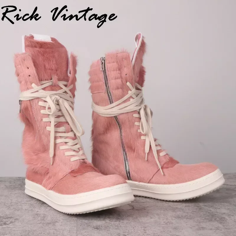 Rick Vintage motocykl uliczny buty z wysokim topem różowy koń włosy kieszonkowe buty damskie prawdziwa skóra oprzyrządowanie fajne Botas męskie