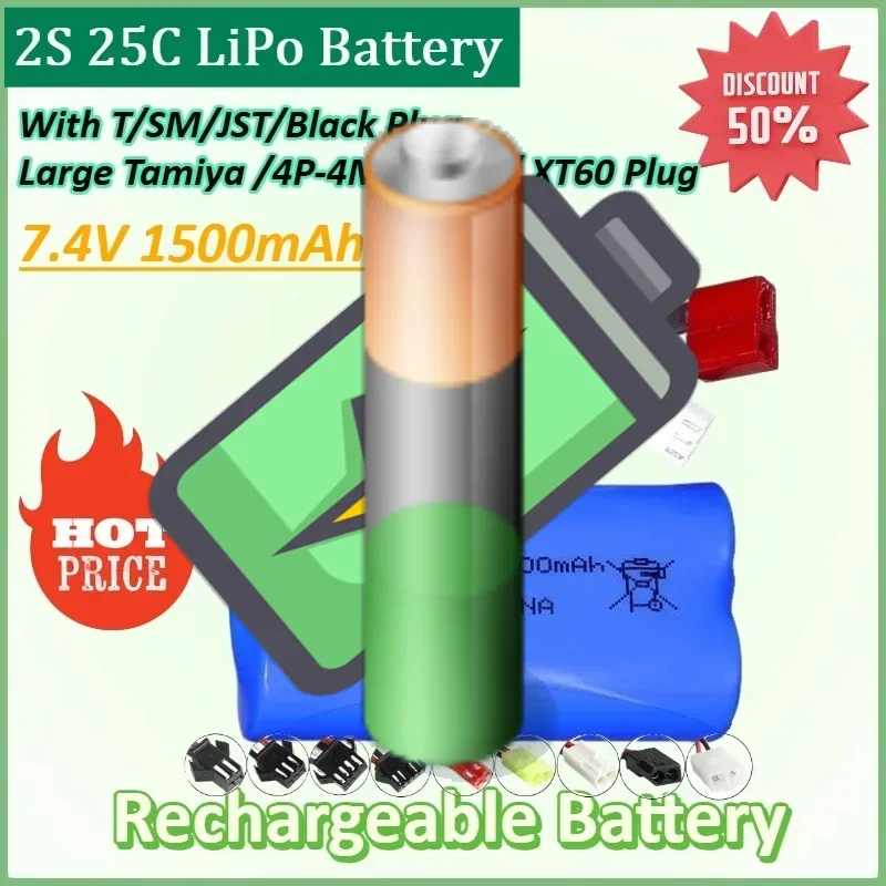 

2S 25C LiPo Battery 7.4V 1500mAh for Wltoys 12428 12401 12402 12403 12404 12423 FY-03 FY01 FY02 Rc Toys Rechargeable Batteries