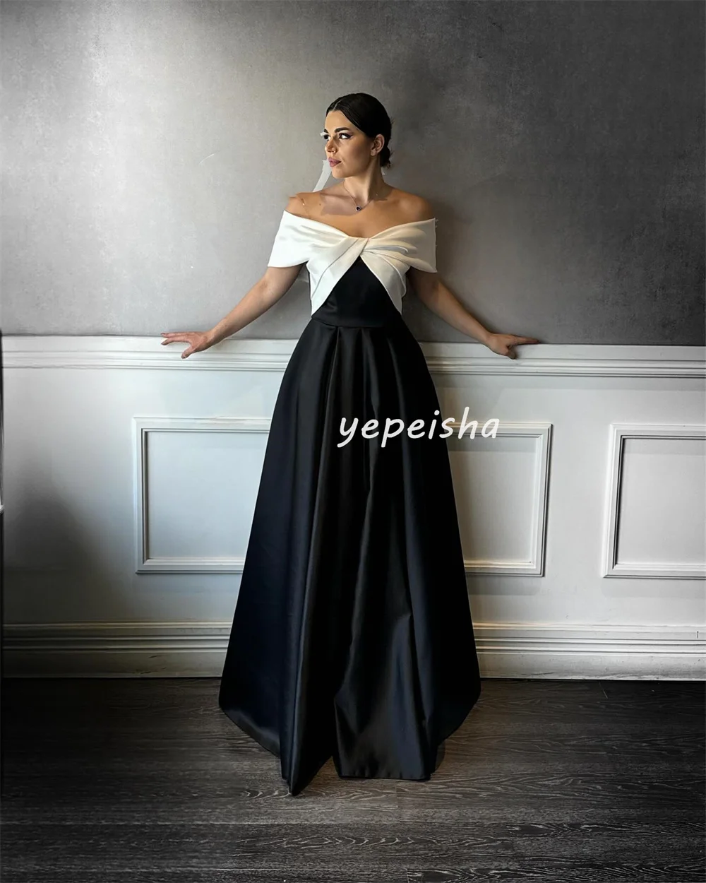 Customized Simple Modern Style Pleat Draped A-line Off-the-shoulder Long Dresses Bespoke Occasion Dresses Matching Classic