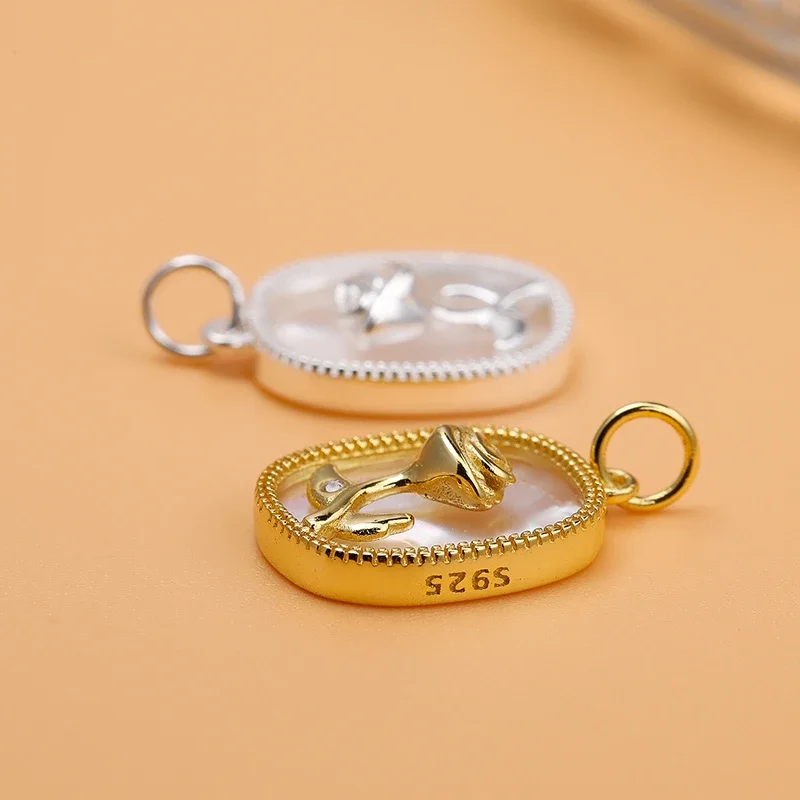 925 Sterling Silver Shell Rose Pendant Bracelet Necklace Pendant Jewelry Accessories