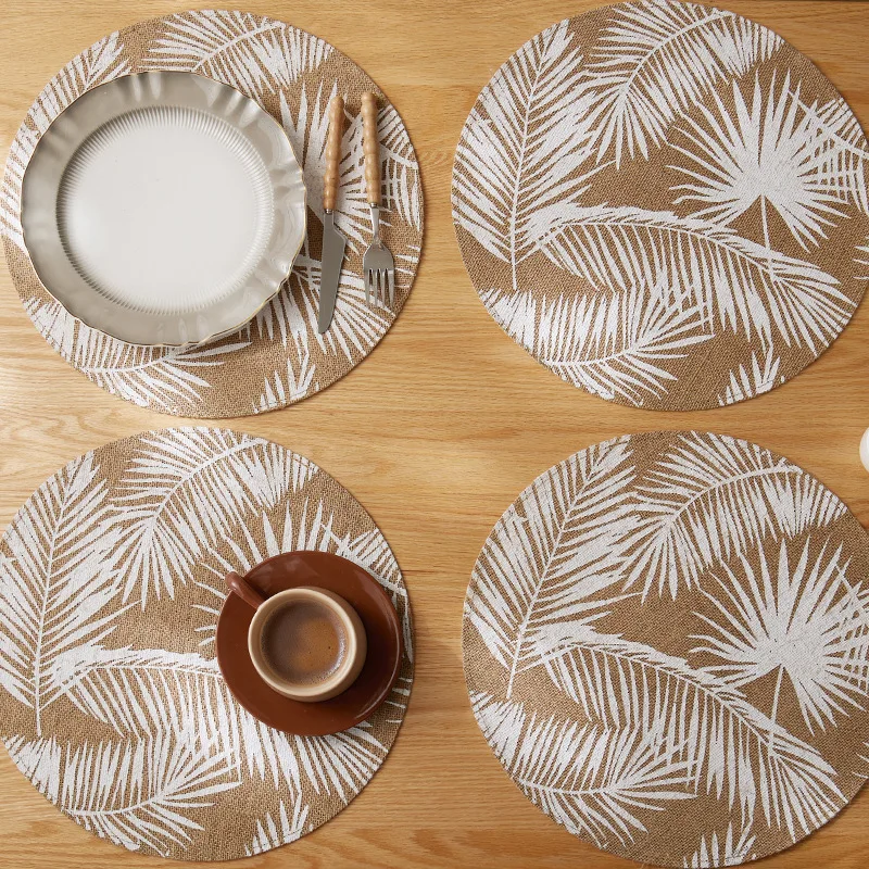 1/4pcs New Design Jute Natural Color Round Jute Placemats Heat Insulation