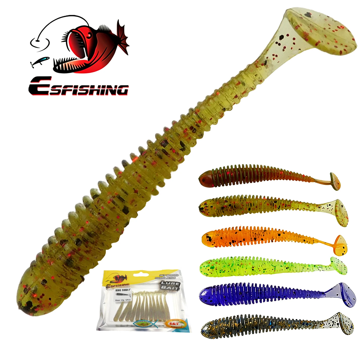ESFISHING Swing Impact Ring Shad 50mm Iscas de Silicone Macias Pesca Leurre Souple Acessórios de Pesca Artificiais