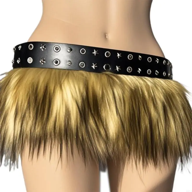 

Patchworked Furry Plush Belt Decorative Corset for Dress Sweater 2000s Waist Cincher Tassels PU Belt for Female Everyday Use