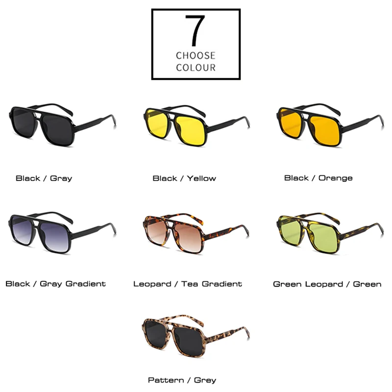 SO&EI Retro Double Bridges Square Women Luxury Sunglasses Fashion Yellow Green Shades UV400 Men Gradient Sun Glasses