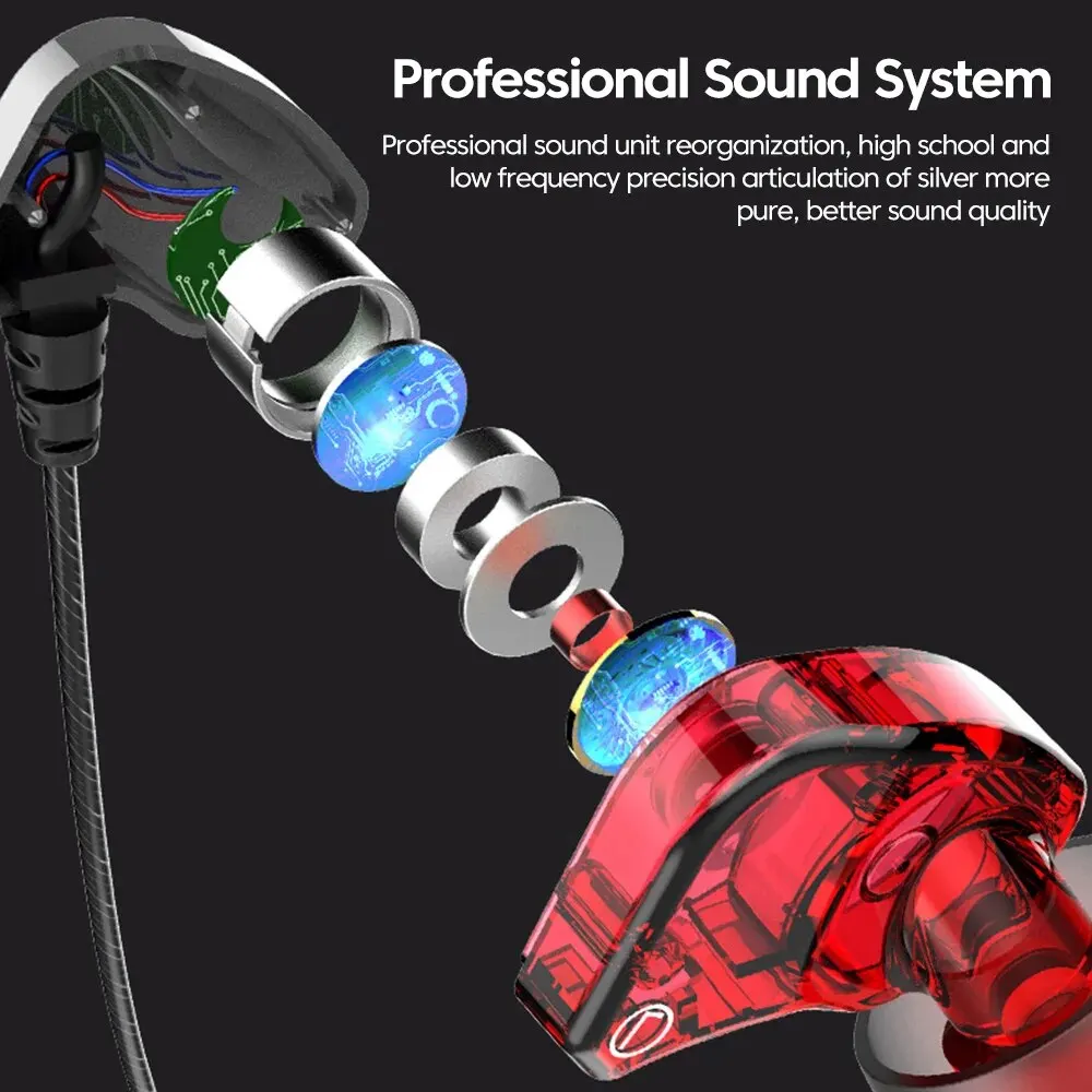 T2000 Waterproof Sports Binaural Wired Headset HIFI Metal Bass Earbud Headphone Sport Stereo Sound Noise Reduction Headset