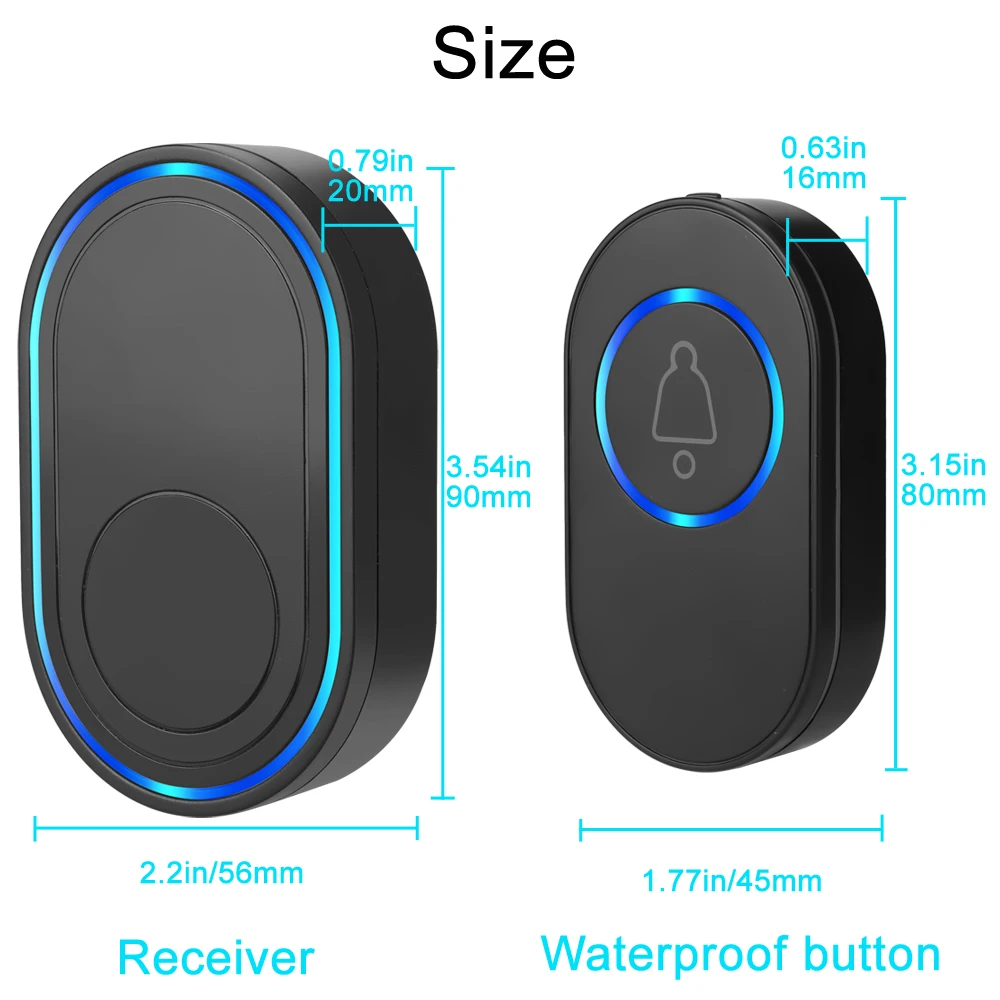 Wireless Doorbell 39 Music LED Flash Security Alarm Outdoor IP65 Waterproof Smart Home Intelligent Door Bell Chime Kit