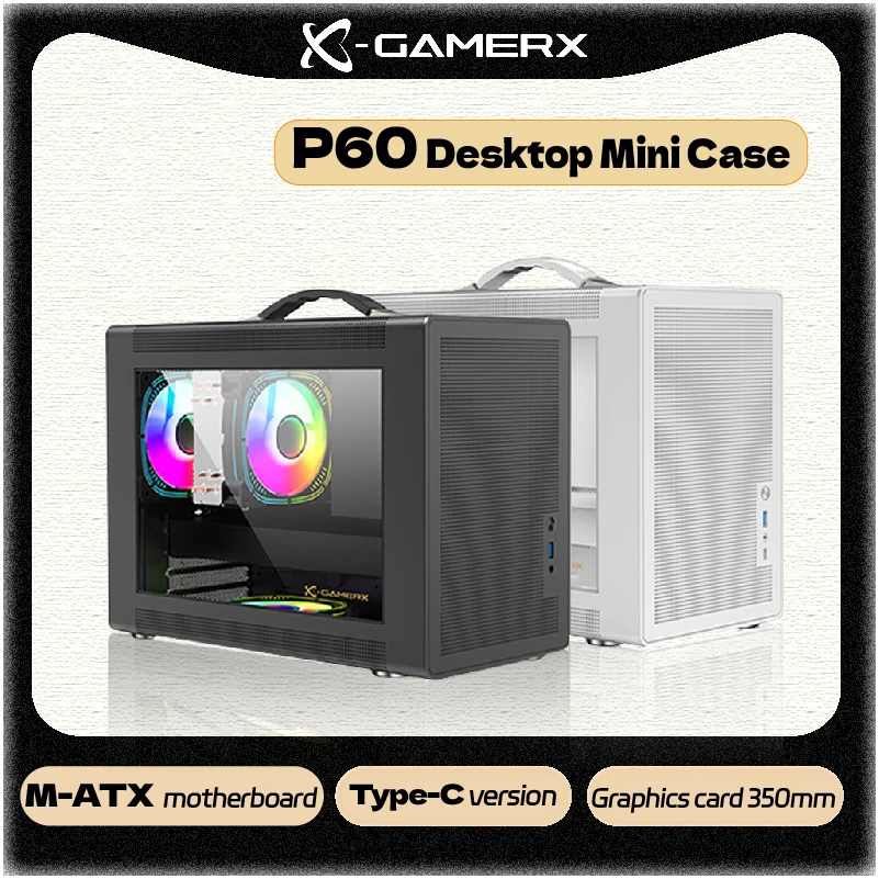 Power Train X-GAMERX P60 PC Case Portable Handheld Mini-ITX MATX Desktop Small Case Type-C Interface Gabinetes Gamer