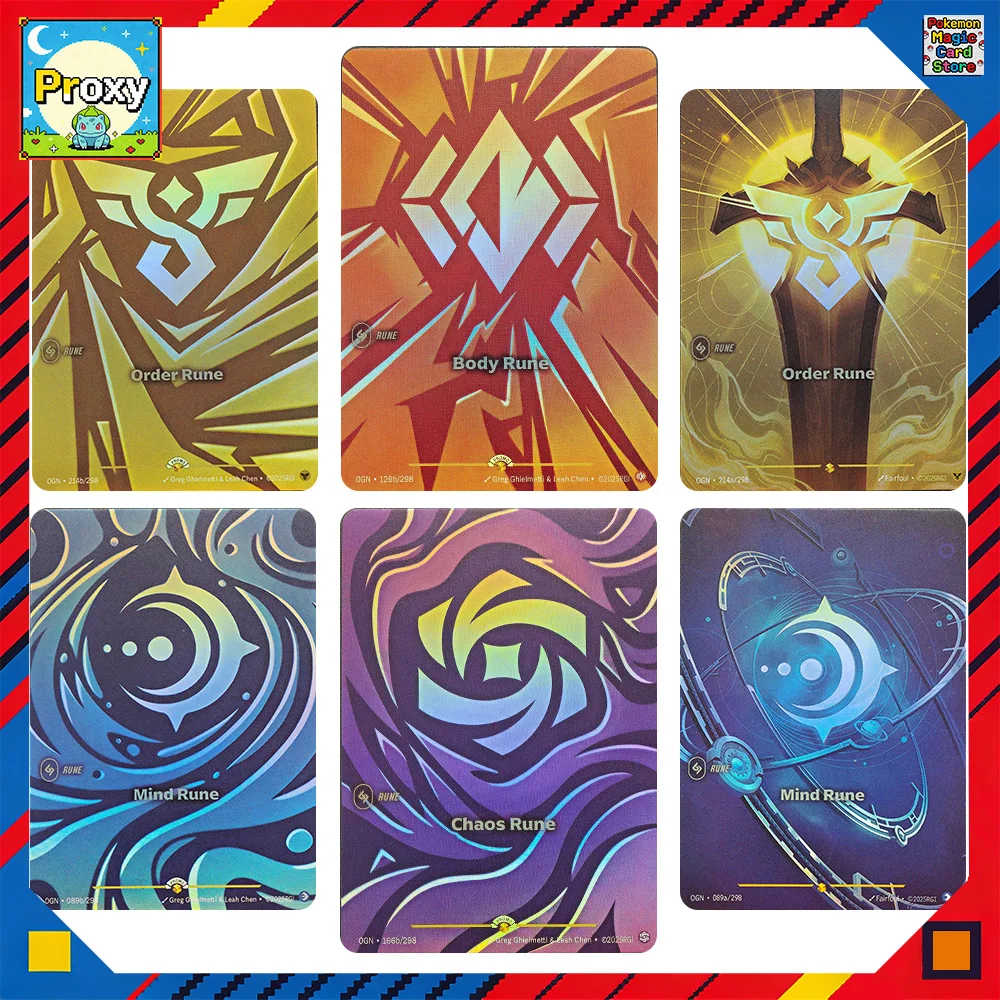 

Коллекционные карты Riftbound League of Legends TCG: фольгированные прокси-карты-руны LOL, полный набор (Голо: Спокойствие/Гнев/Мозг/Порядок/Хаос/Тело), игровые карты, игрушки