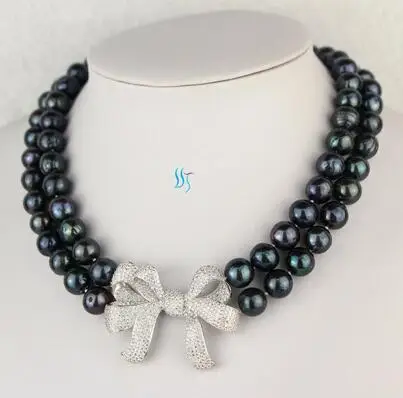 

18-19 8-9mm Dark Peacock Kasumi AA 2Row Freshwater Pearl Necklace