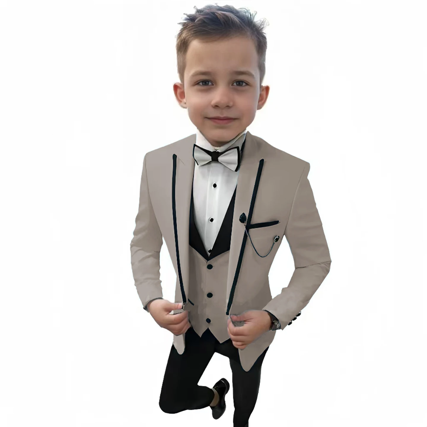بدل زفاف للأولاد لحفلات أعياد الميلاد طقم مكون من ثلاث قطع كلاسيكي أسود مع طية صدر السترة من الساتان بدلة رسمية للأولاد من عمر 3 إلى 16 سنة #2