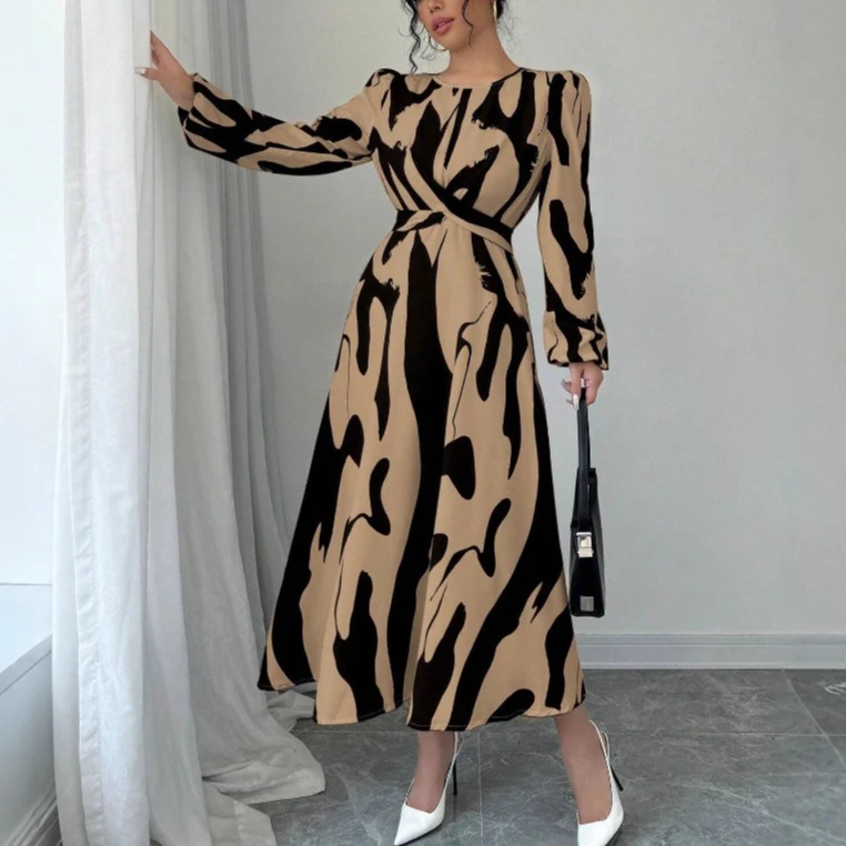 spring autumn women's Party Evening Dress Fashion A-Line Casual loose leopard print elegant Dresses belt Maxi bodycon dress lady