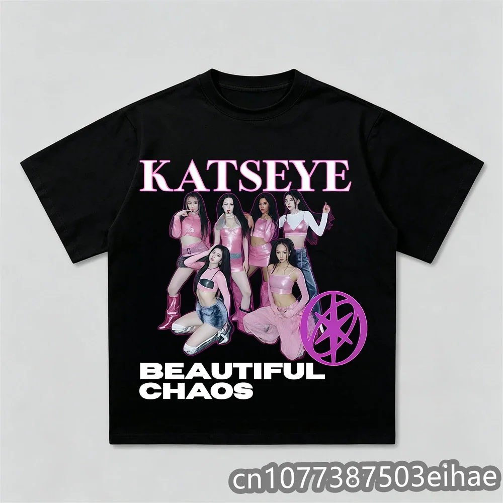 Katseye Kpop T-shirt Trendy Outfits Casual Cool Aesthetic Oversized Tee Shirt Gift Kpop Fans Street Y2k Hip Hop Female Clothing