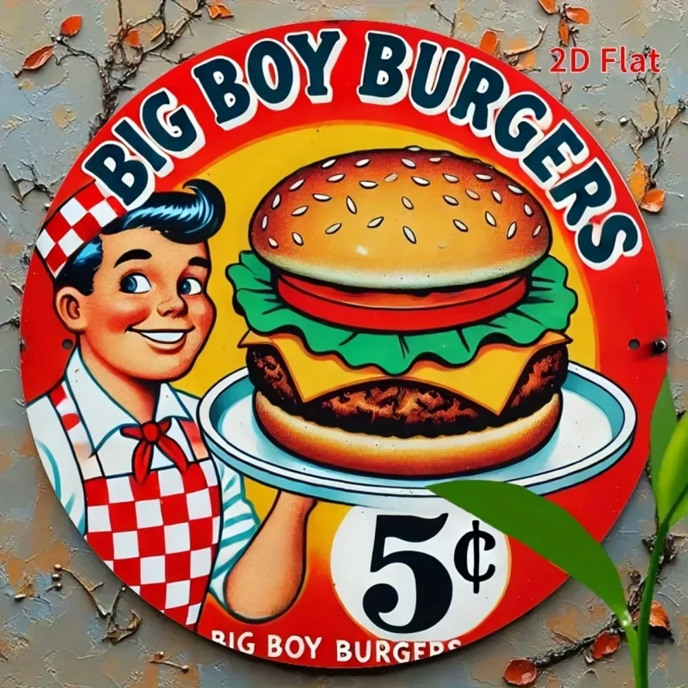 Vintage Big Boy Burger Metal Sign – Retro 2D Flat Printed Wall Decor, Size 7.87 X 7.87inch , Classic Style Iron Artwork
