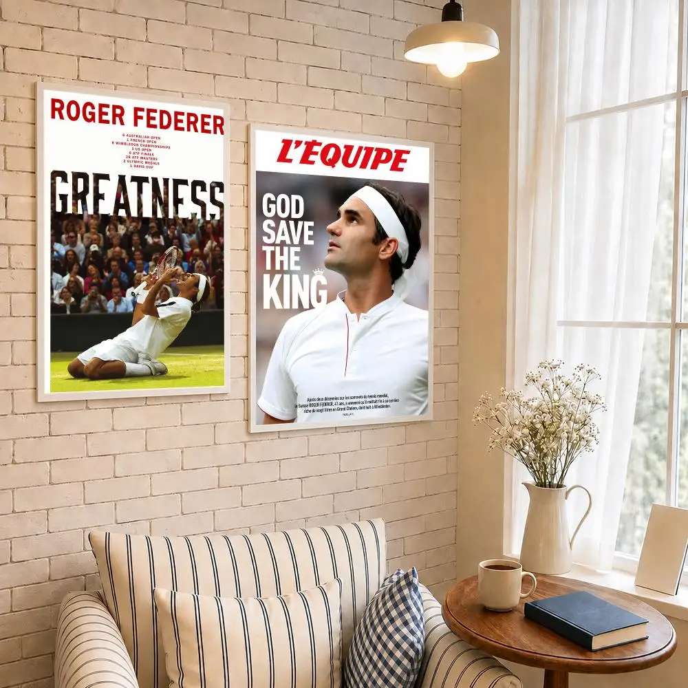 Tennis R-Roger Federer Poster PP Self-Adhesive Waterproof Wall Decor for Bedroom,Living Room,Dorm,Bar Aesthetic Decor Gift