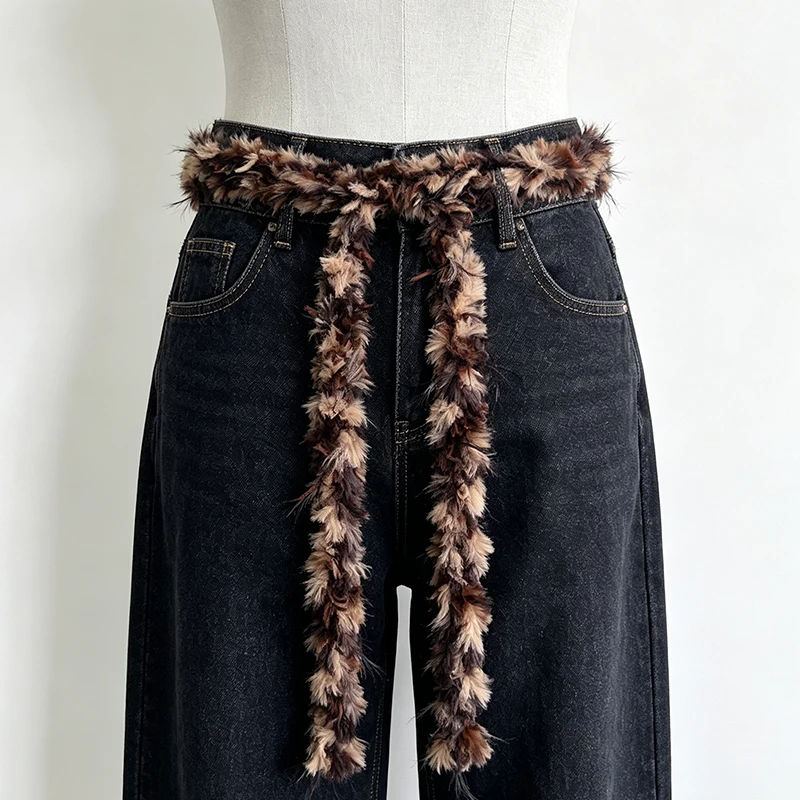 Handmade Leopard Print Belt Y2k Women Custom Crochet Plush Knit Waist Belt Jeans Men Fuzzy Casual Boho Streetwear Accessory Girl