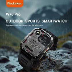 Blackview 2025 Nieuw waterdicht robuust smartwatch W70 Pro 900 mAh Robuust smartwatch voor buiten met noodverlichting, kompas