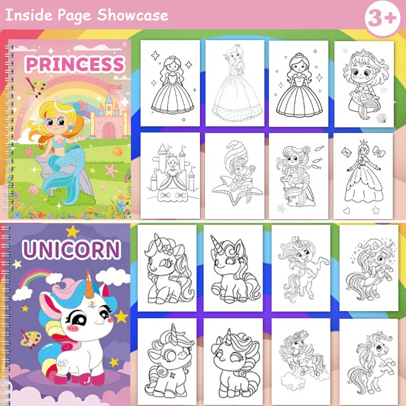 Livre de coloriage aquarelle Montessori pour enfants, avec planche à peinture et pinceaux intégrés, cadeau d'art éducatif et créatif pour enfants