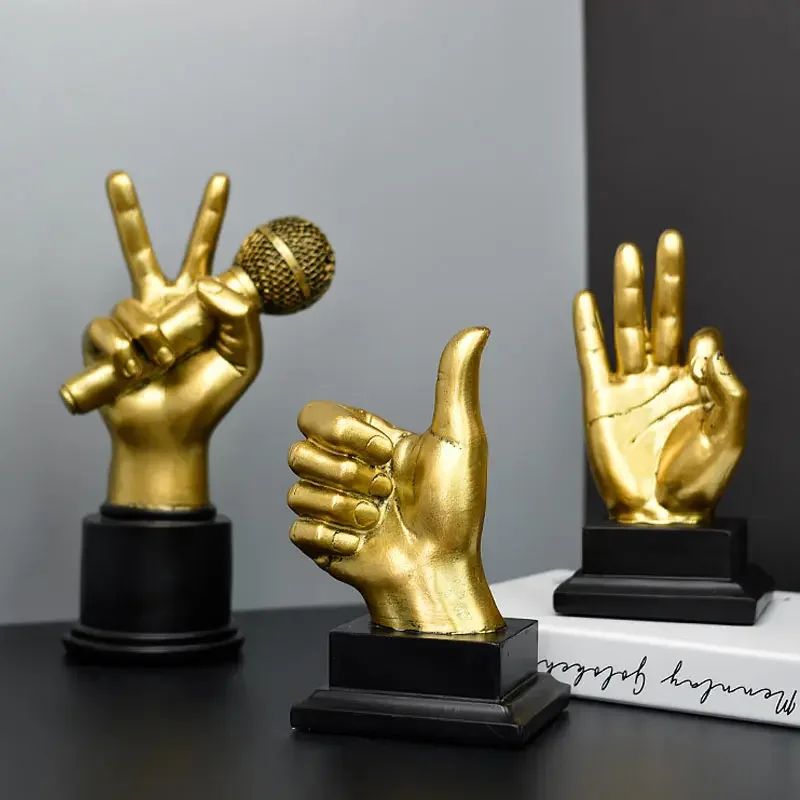 Gesture Finger Model Sculptures Decoration Home Art Resin Victory Decor Coffee Shop Creativity Vintage Desktop Crafts Statue