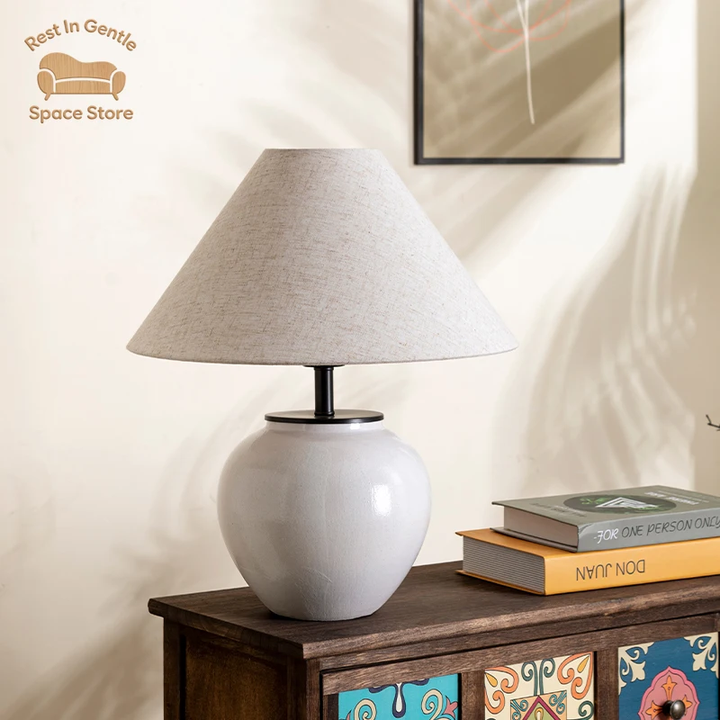 Wabi Sabi wind ceramic table lamp retro living room bedroom bedside study B & B hotel model room atmosphere art lamp