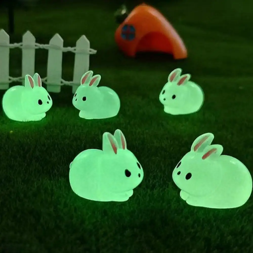 Multipurpose DIY Luminous Rabbit Miniatures Resin Crafts Handmade Mini Rabbit Ornament Cartoon Resin Animal Figurines Home Decor