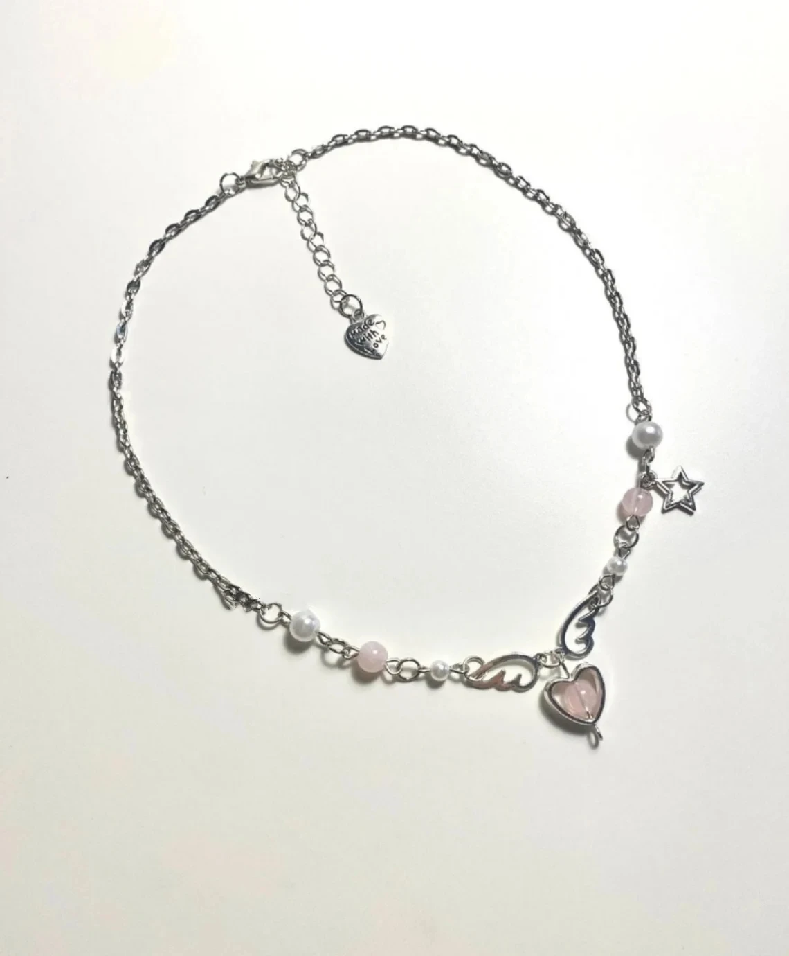 Cute star heart necklace | Wings pendant beads | Beaded jewelry | Fairycore jewellery charm bead  | Gift idea | Handmade