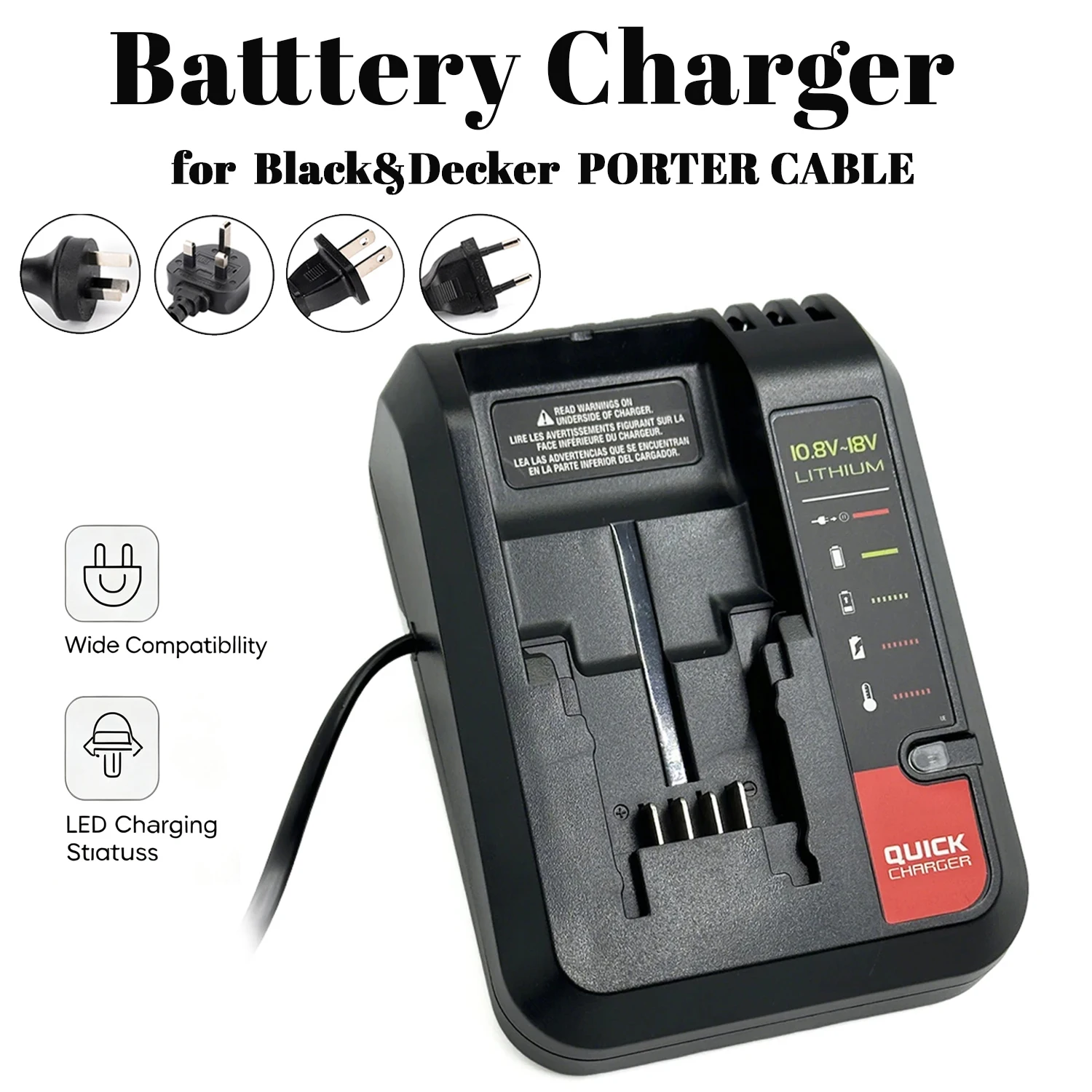 2A Lithium Battery Charger Fit For Black Decker Stanley Porter Cable 10.8V 20V Li Ion Drill Batteries