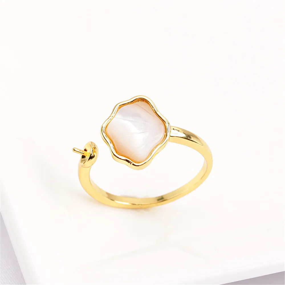 Domestic 14k Gold Plated Genuine Gold Color Retaining Shell Pearl Ring DIY Ring Accessory for Mother of Pearl Female