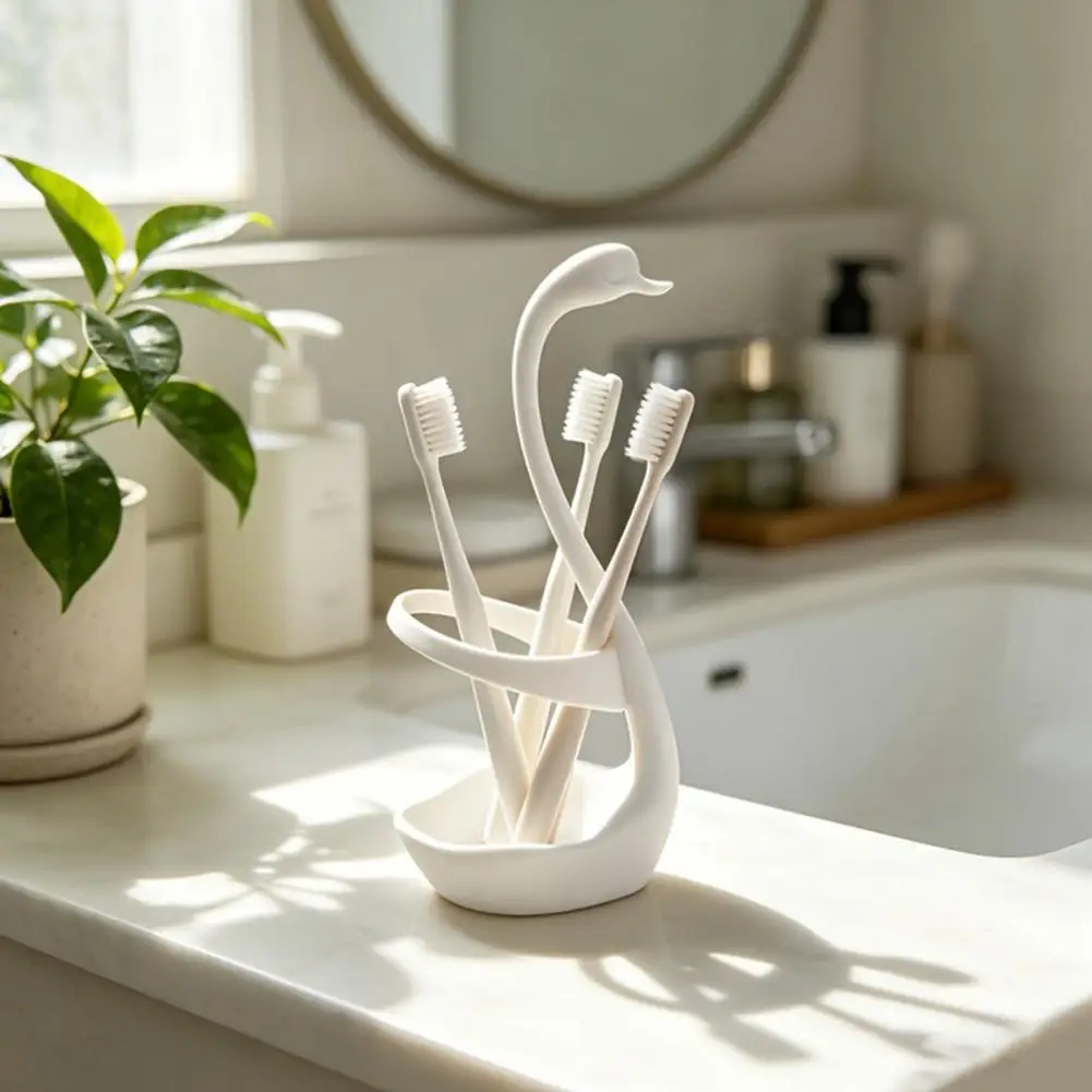 Multi-purpose Storage Rack Toothbrush Holder with Drainage 3d Printed Elegant Swan Storage Rack with Ventilation for Bathroom