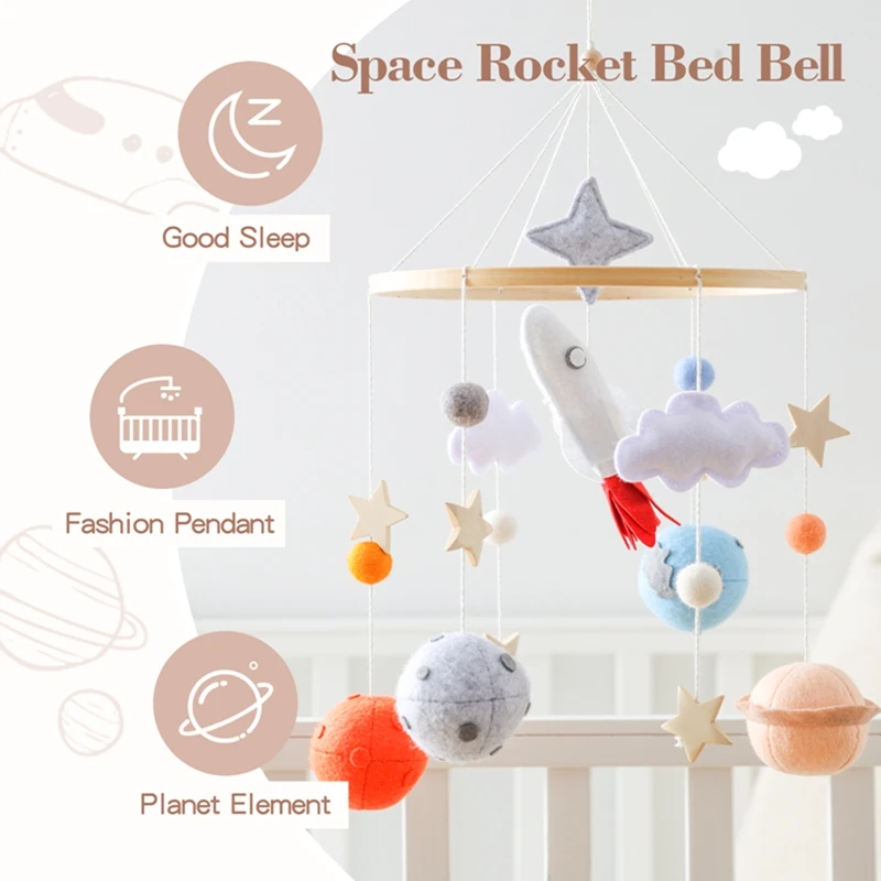 Baby Bed Bell Crib Mobile Holder Rattles Toys Soft Felt Space Rocket Mobile Bed Bell Kid Stroller Hanging Crib Bracket Toy Gifts