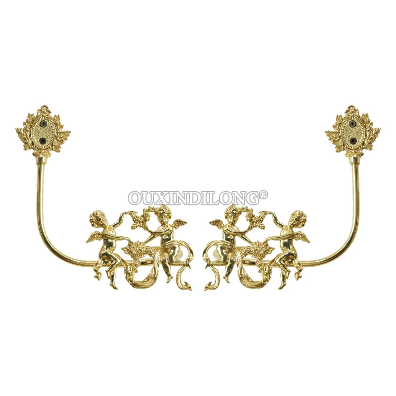 Exquisite Design 1Pair Brass Double Angels Curtain Hooks Holdbacks Drapery Tieback Hooks Curtain Holder Hanger Hooks Wall Mount