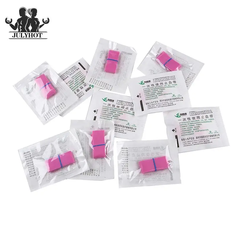 10 pçs/set rosa cinto elástico torniquete descartável kit de primeiros socorros produto torniquete de borracha médica descartável