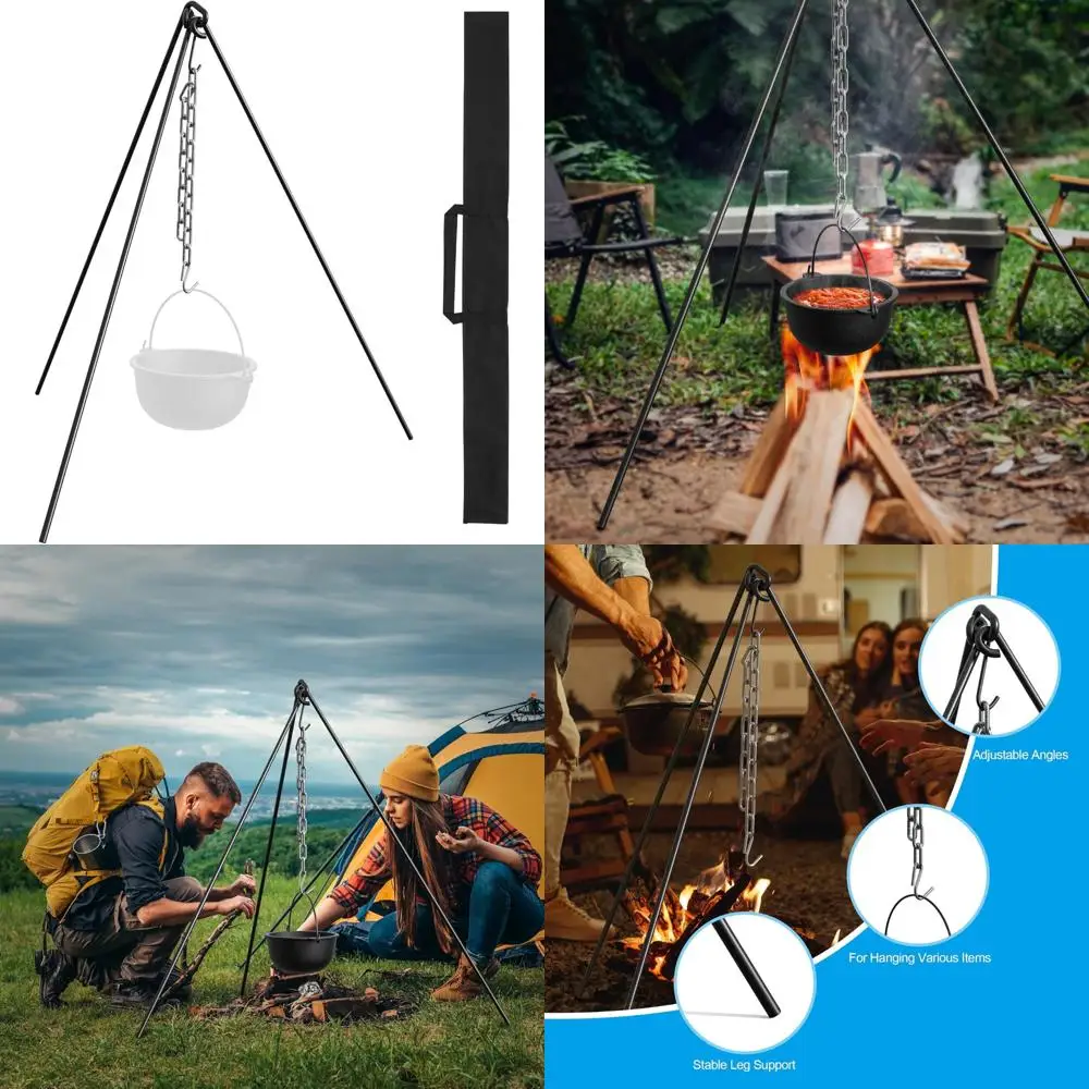 

Heavy-Duty Campfire Tripod for Dutch Oven Cooking, 50-Inch with Carry Case, Ideal for Outdoor Camping and Cooking Adventures