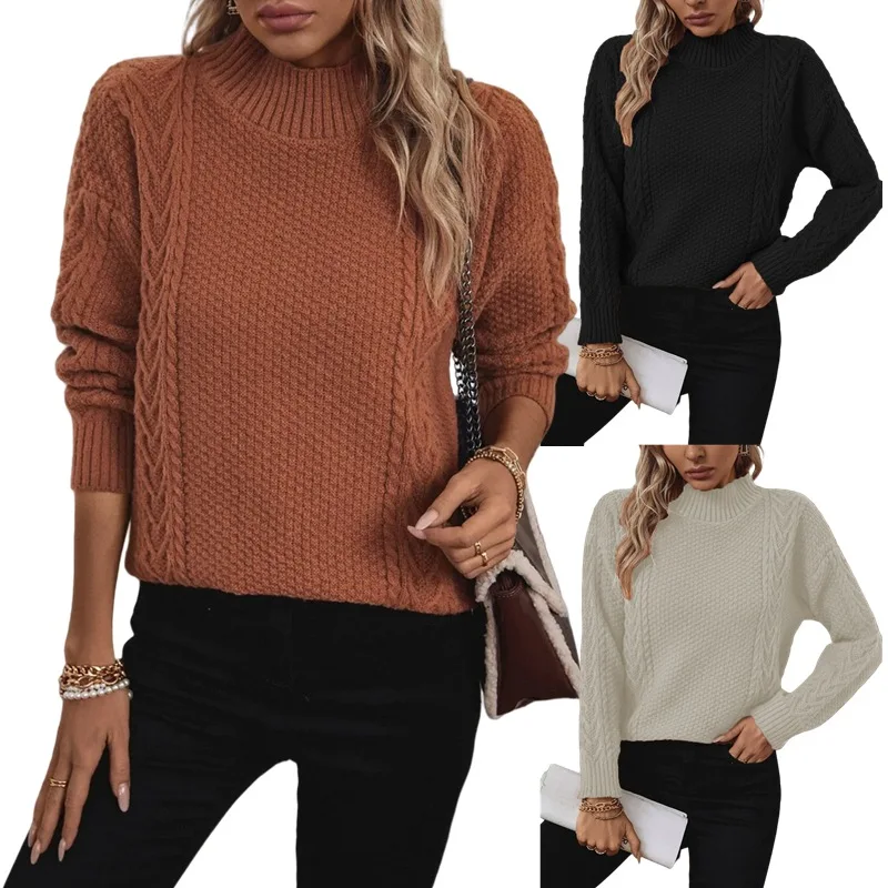 

Свободная женская трикотажная базовая рубашка с высоким воротником и разрезом, осенне-зимний модный топ, новый стиль