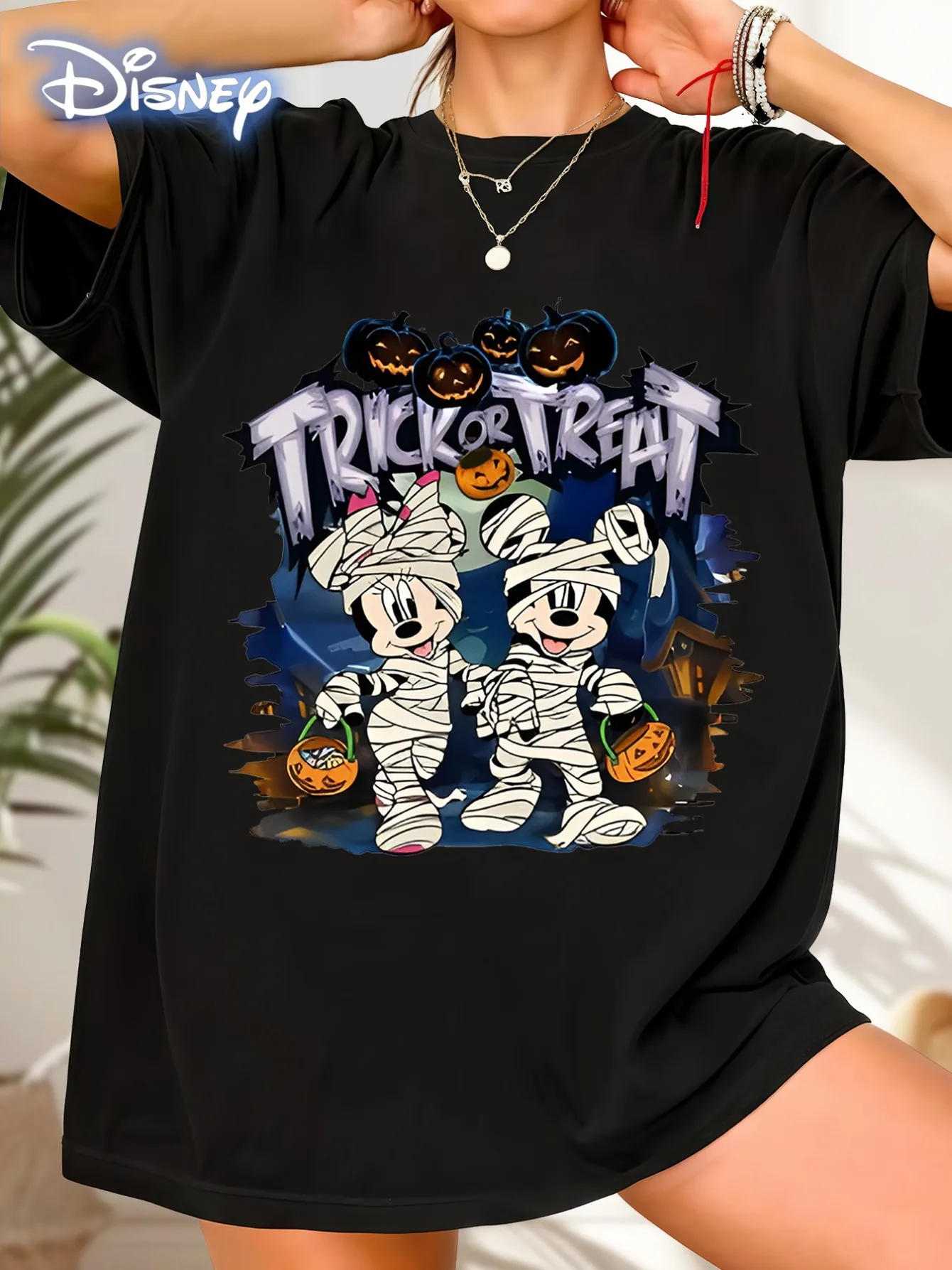 Camiseta de verano 2025 para mujer, Material de algodón con estampado de Mickey autorizado de Disney, traje favorito para niñas lindas